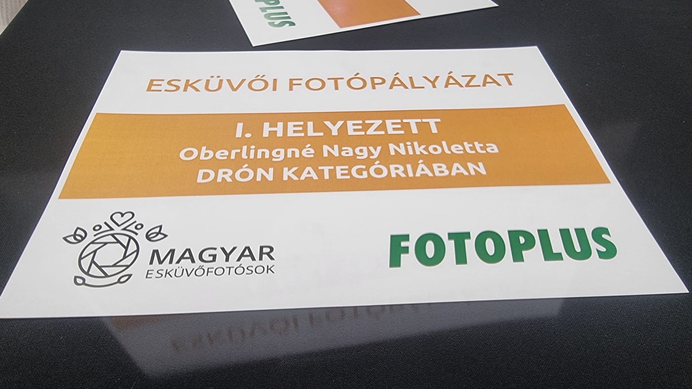 Esküvői Fotópályázat I. helyezett oklevél, drón kategória